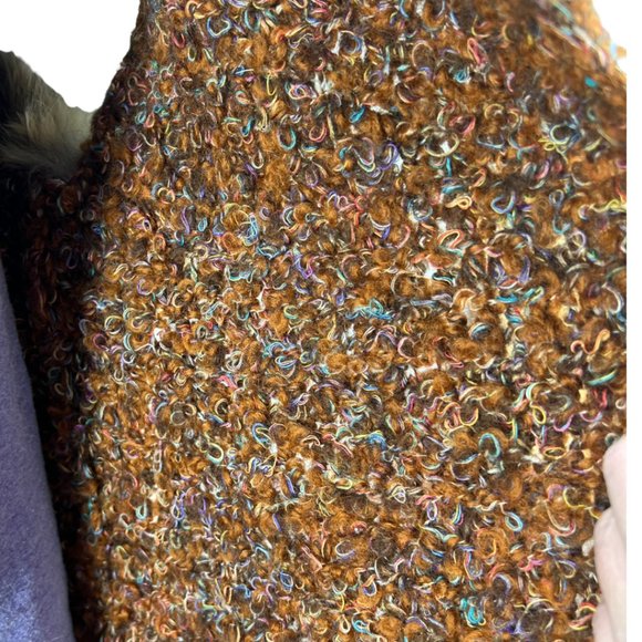 VTG Late 80's ANN WI Brown & Multi Color Hand Knit Vest with Faux Fur Sleeves M - Picture 3 of 10